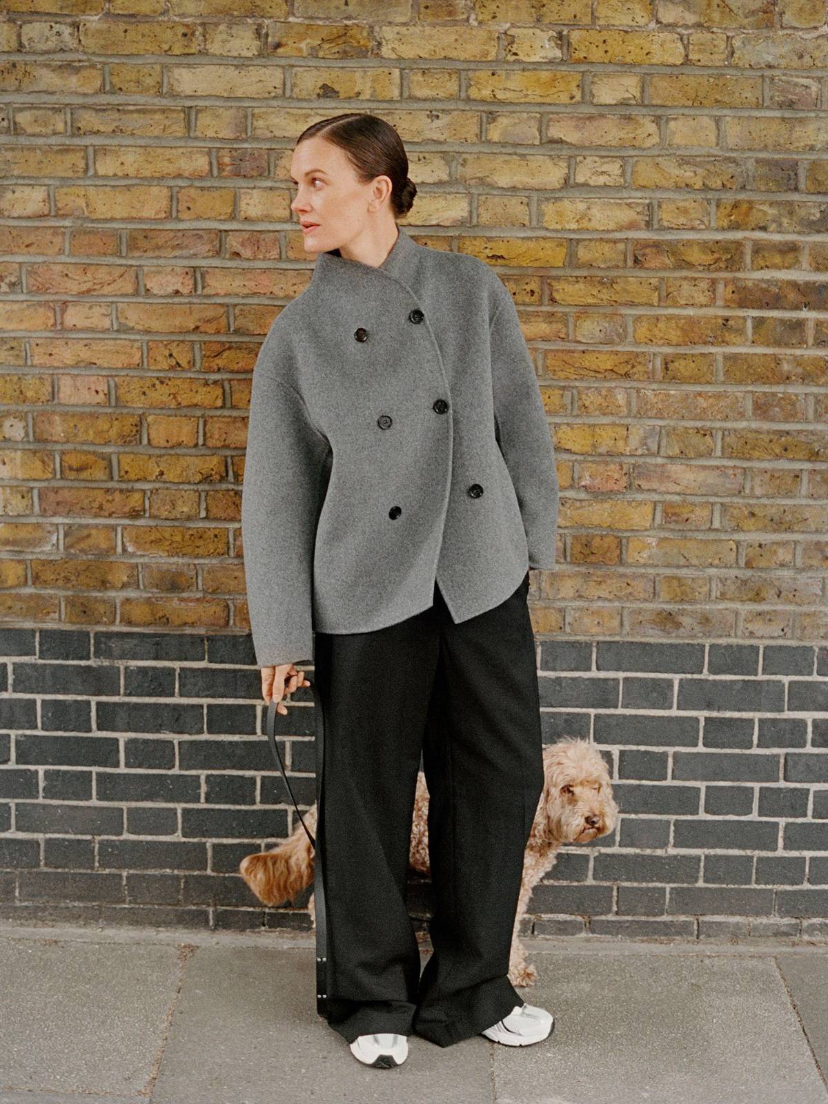 ARKET Grey Double-Face Wool Jacket, ARKET Black Wide Wool Blend Trousers, New Balance White 530 Trainers