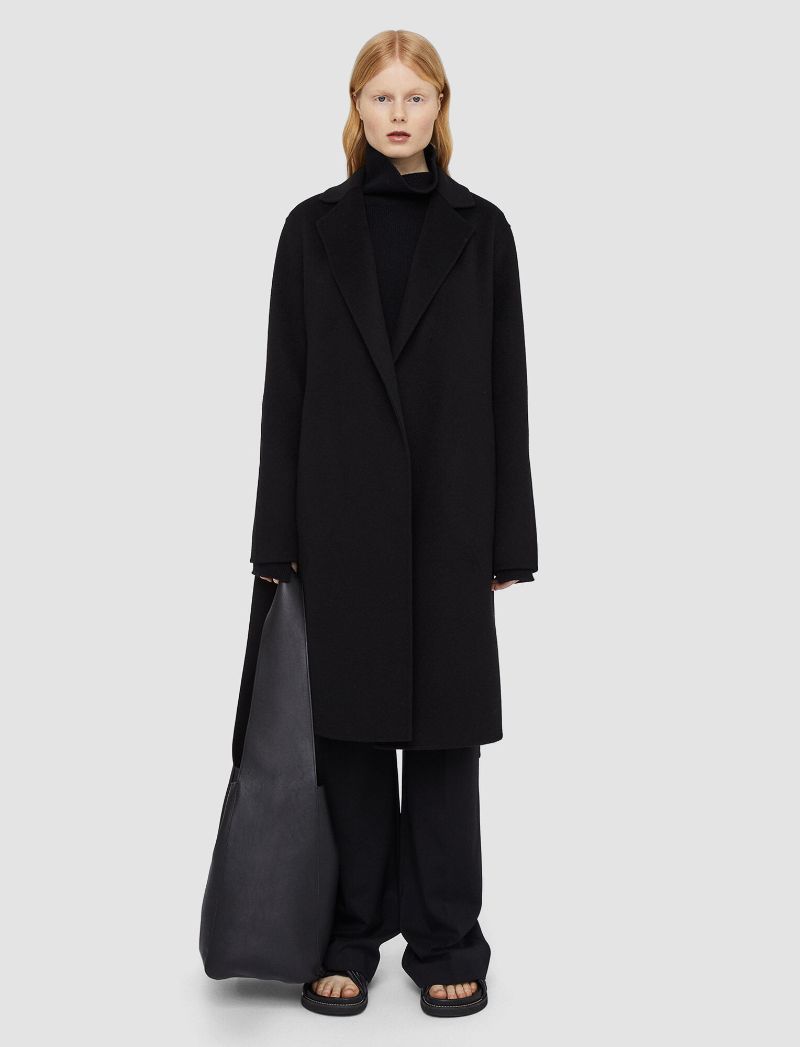 Double Face Cashmere Cenda Long Coat in Black  JOSEPH