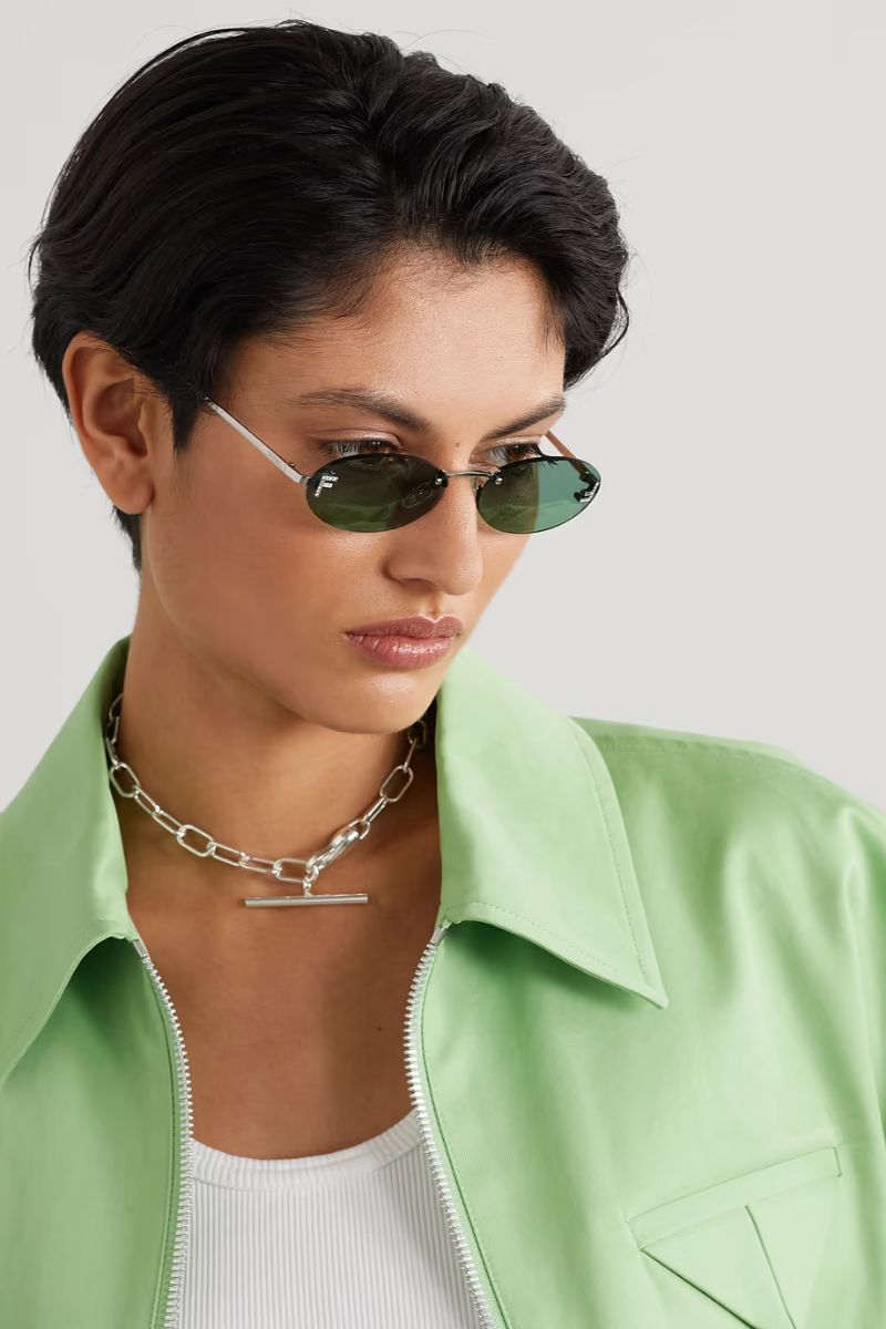 FENDI EYEWEAR Oval-frame crystal-embellished silver-tone sunglasses  NET-A-PORTER