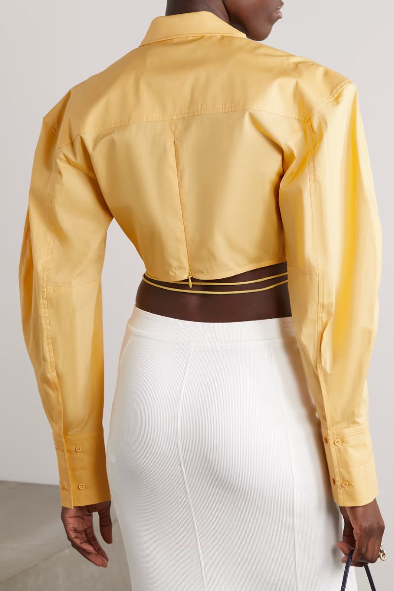 JACQUEMUS Plidao cropped embellished cotton-blend poplin shirt  NET-A-PORTER