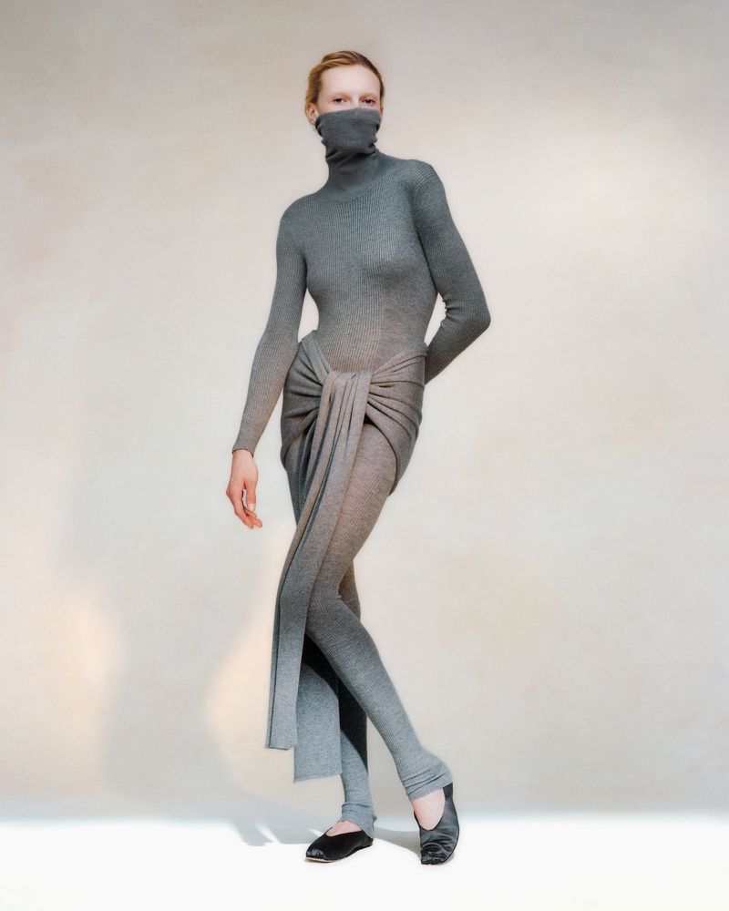 Alaia Grey Tie Front Cashmere And Silk Turtleneck Sweater and High Rise Cashmere And Silk Leggings Mytheresa