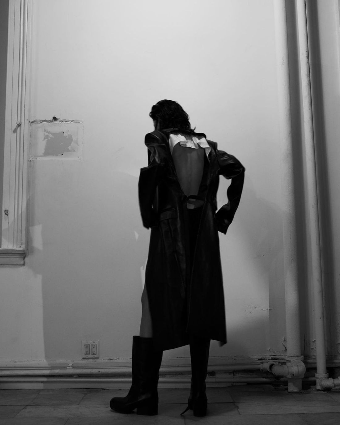 Peter Do Black Backless Leather Coat, Raf Simons Black Embossed Boots