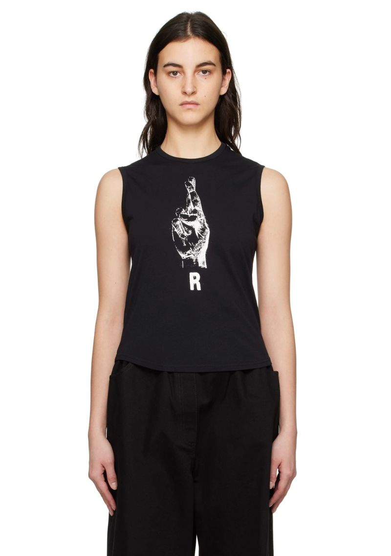 Black Hand Sign Tank Top by Raf Simons on Sale
