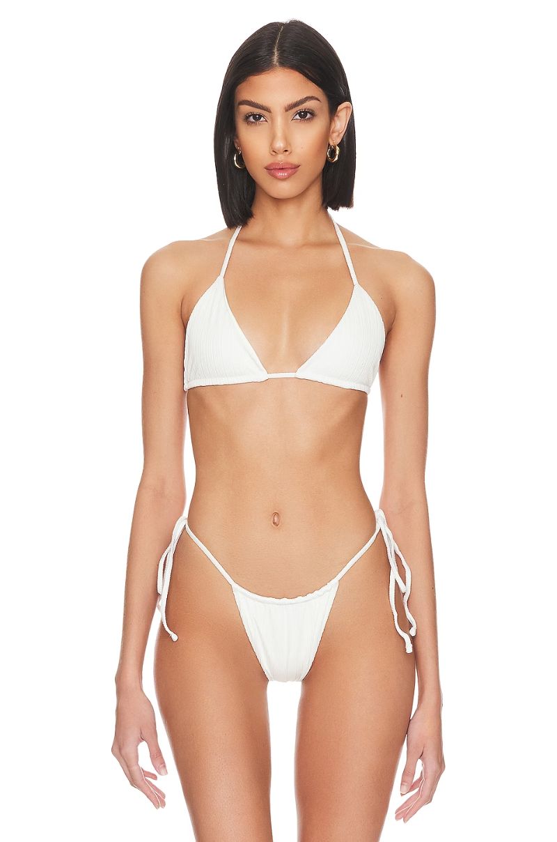 Frankies Bikinis Tia Plisse Bikini Top in Optic White  REVOLVE