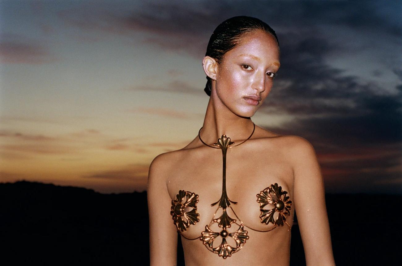 Mona Tougaard in Salin d'Aigues-Mortes by Tyler Mitchell for i-D Magazine Summer 2023, wearing Paco Rabanne Top