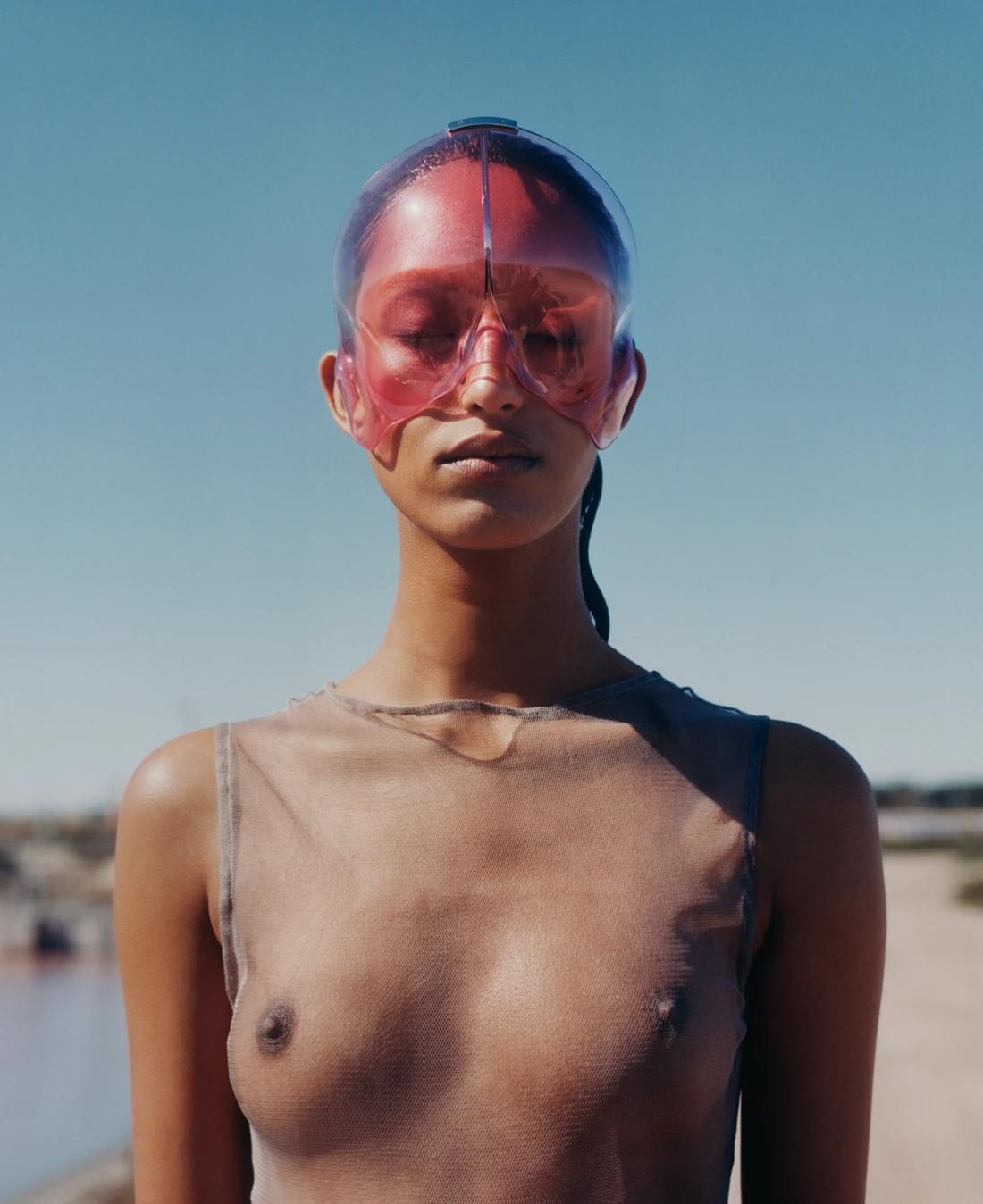 Mona Tougaard in Salin d'Aigues-Mortes by Tyler Mitchell for i-D Magazine Summer 2023, wearing Del Core Sunglasses