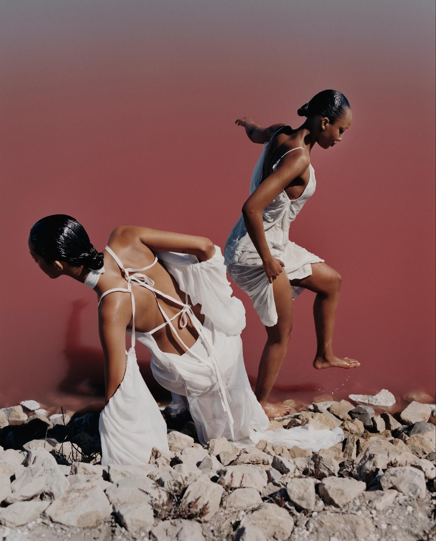 Mona Tougaard & Divine Mugisha in Salin d'Aigues-Mortes by Tyler Mitchell for i-D Magazine Summer 2023