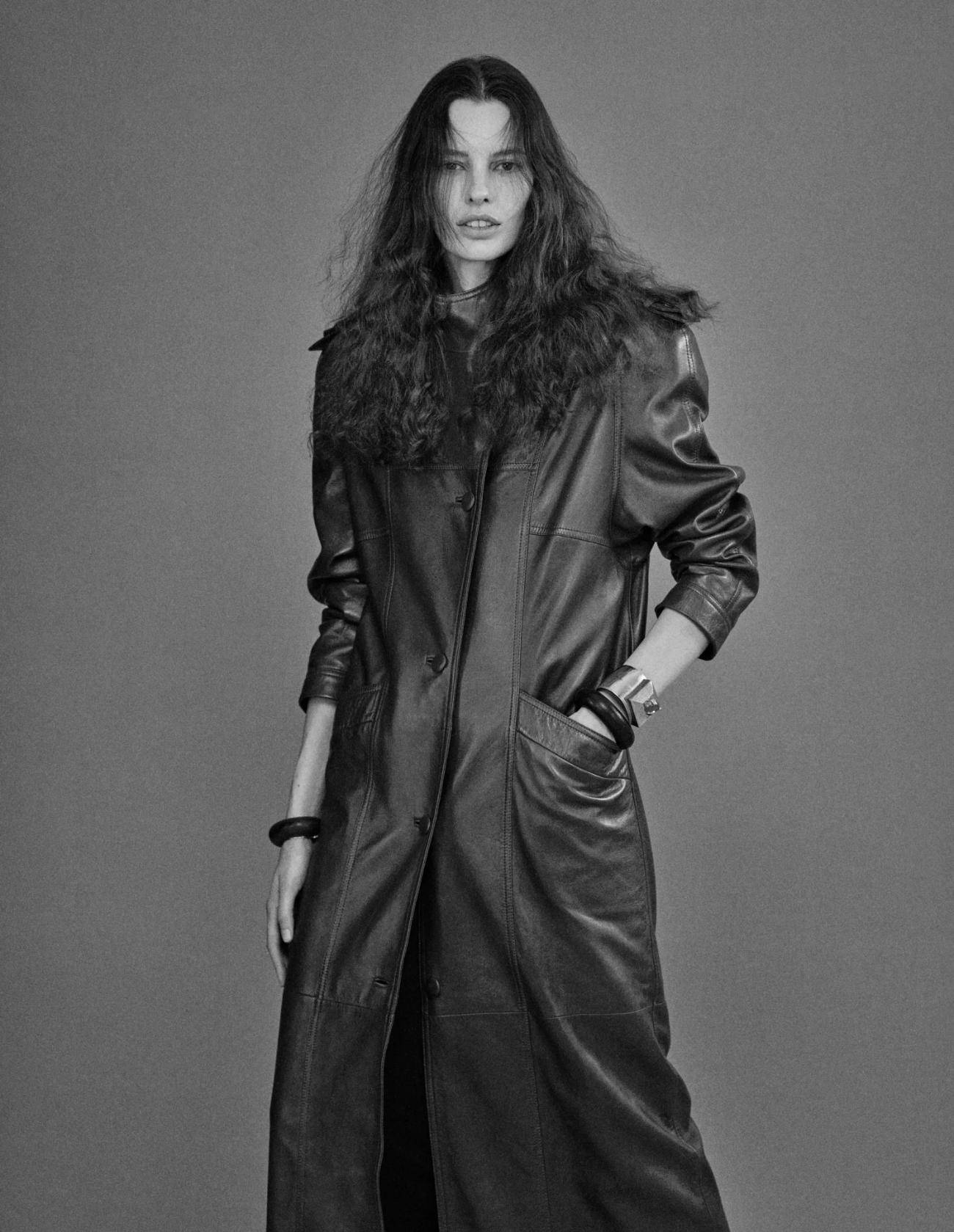 Saint Laurent Black Leather Coat, Dress and Bracelets Fashion Editorials 