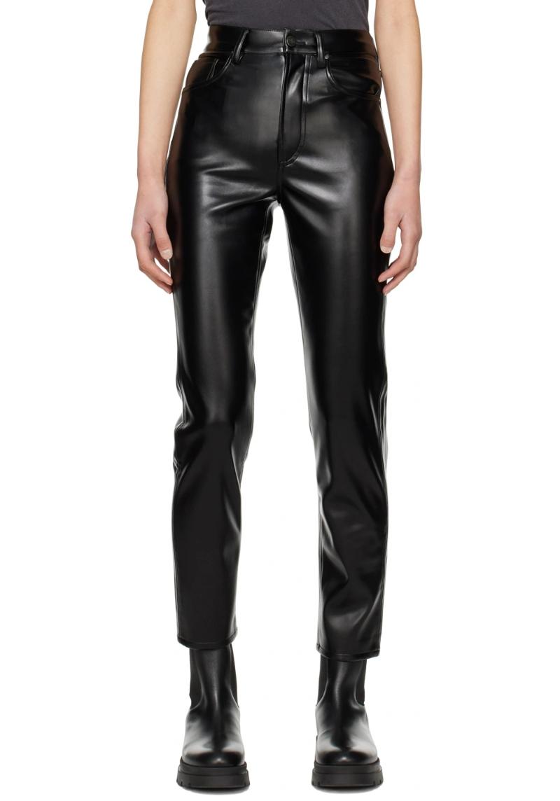 Black Sonya Faux-Leather Trousers by ANINE BING on Sale