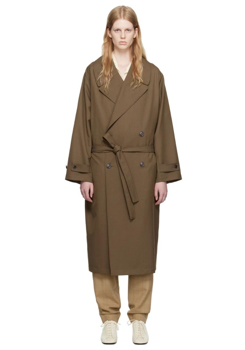 Brown Double-Breasted Trench Coat by LEMAIRE on Sale
