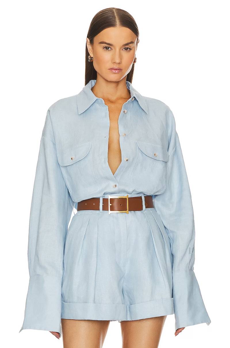 Helsa Linen Button Down Shirt in Chambray Blue REVOLVE