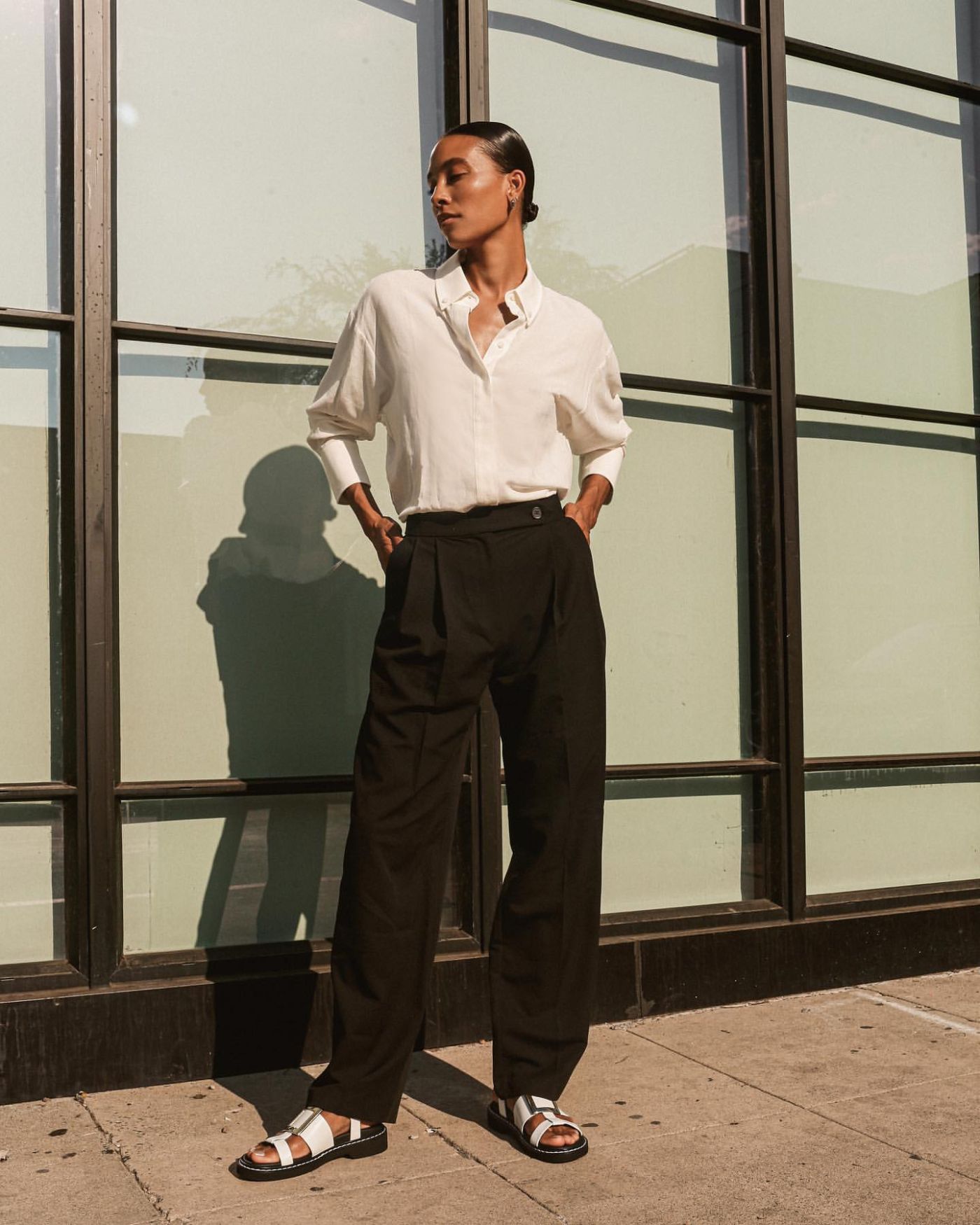 Relaxed White Shirt and Black Trousers