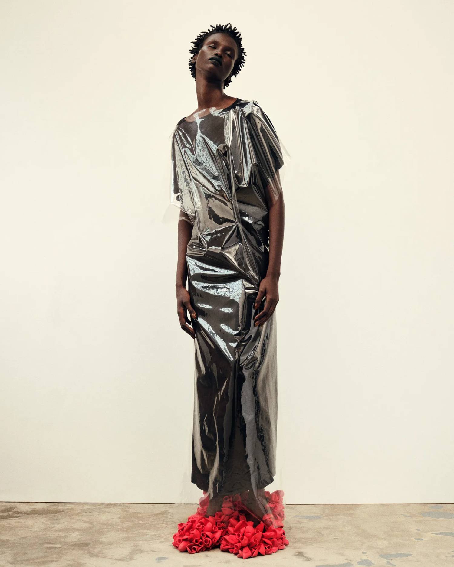 Christopher Kane Black and Clear PVC Dress, Loewe Red Balloon Shoes