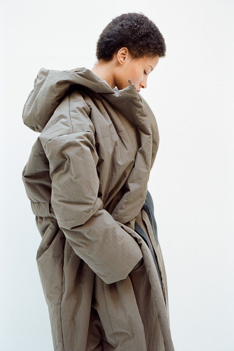 Khaki Hooded belted cotton-blend shell coat