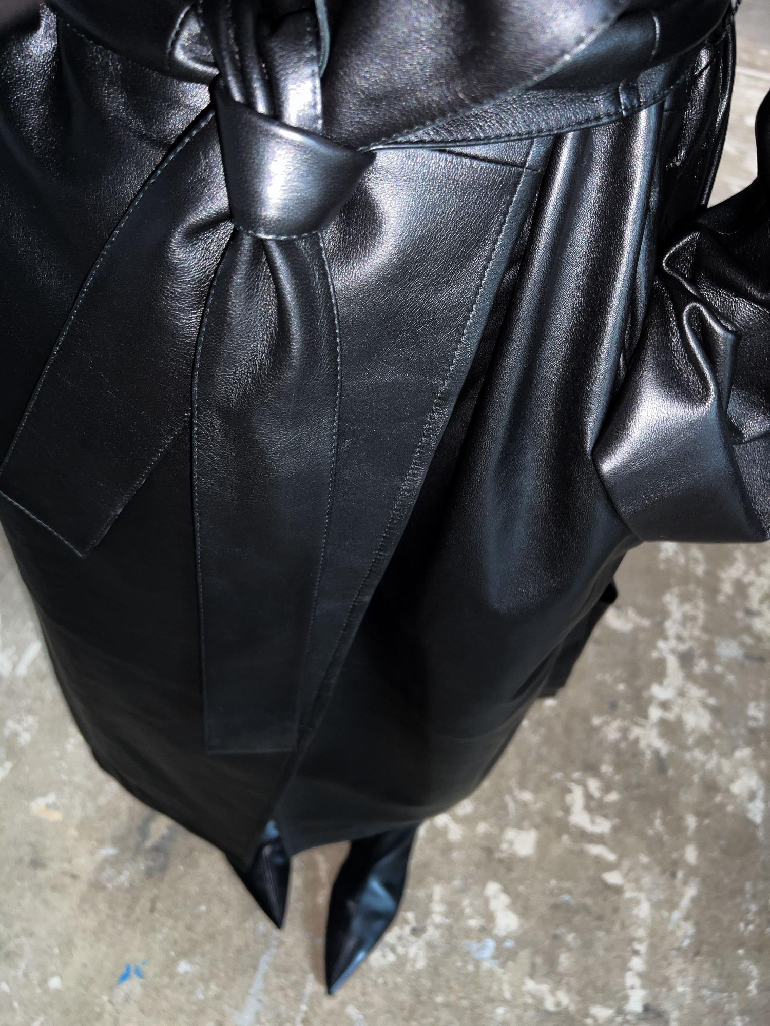 ARKET Black Belted Leather Coat