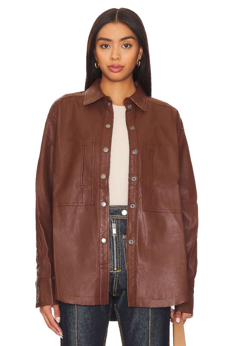 Free People Easy Rider Faux Leather Shacket in Desert Topaz  REVOLVE