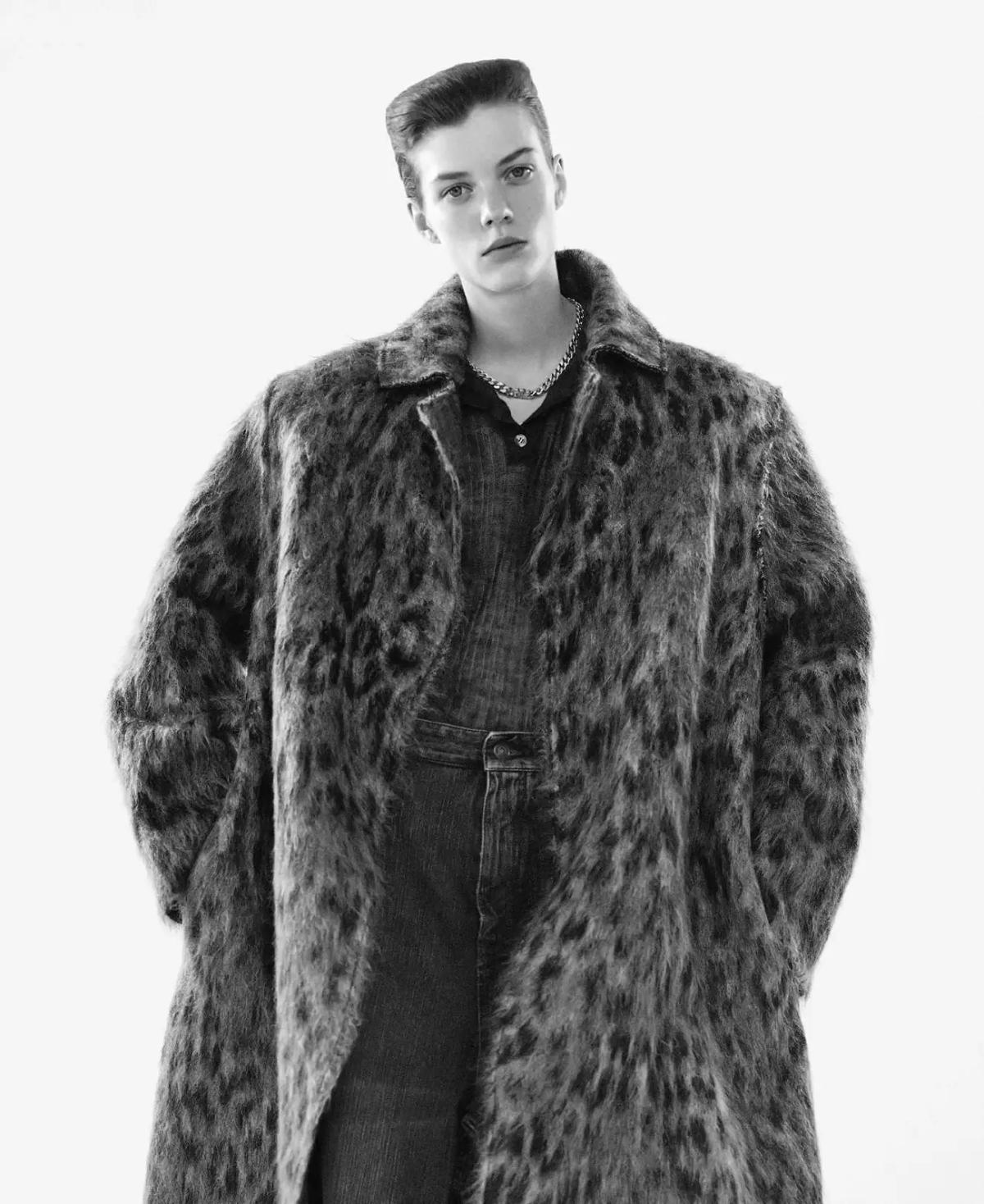 Alix Bouthors in Dior Faux Fur Animal Print Coat by Mark Kean for Harper's Bazaar Italia September 2023