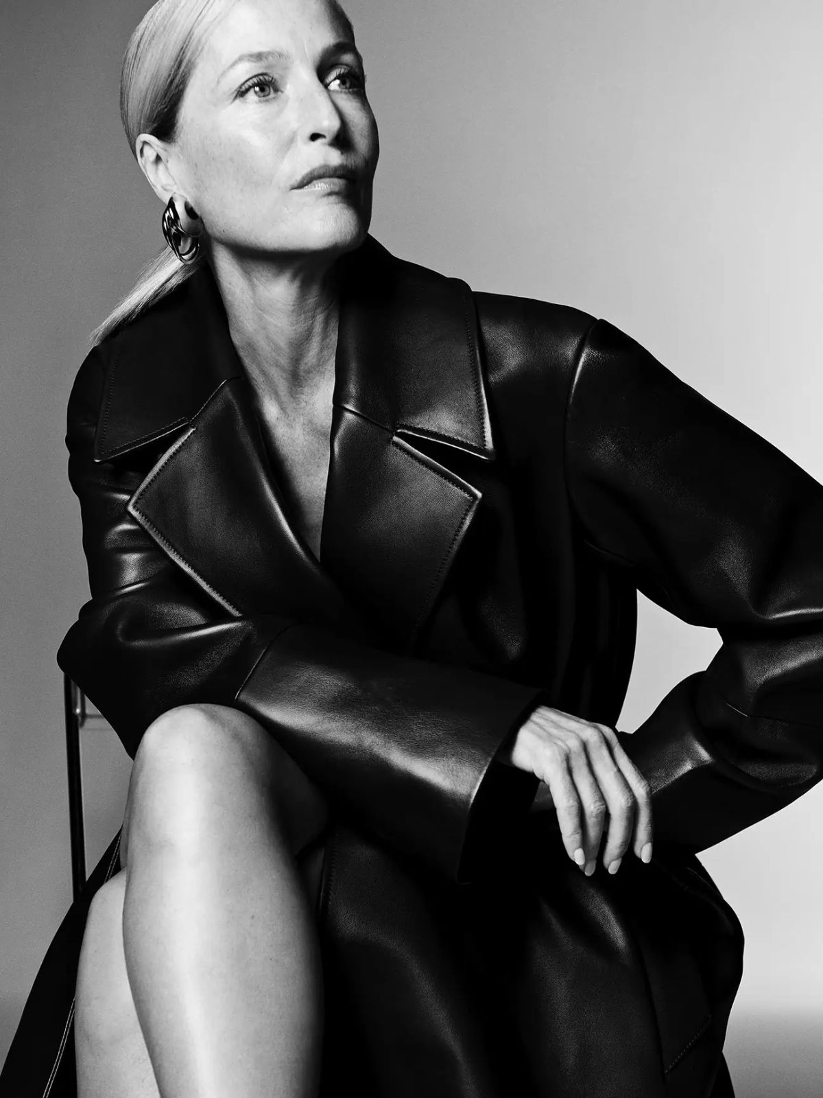Gillian Anderson in Loewe Leather coat by Philip Messmann for Porter Magazine October 2023