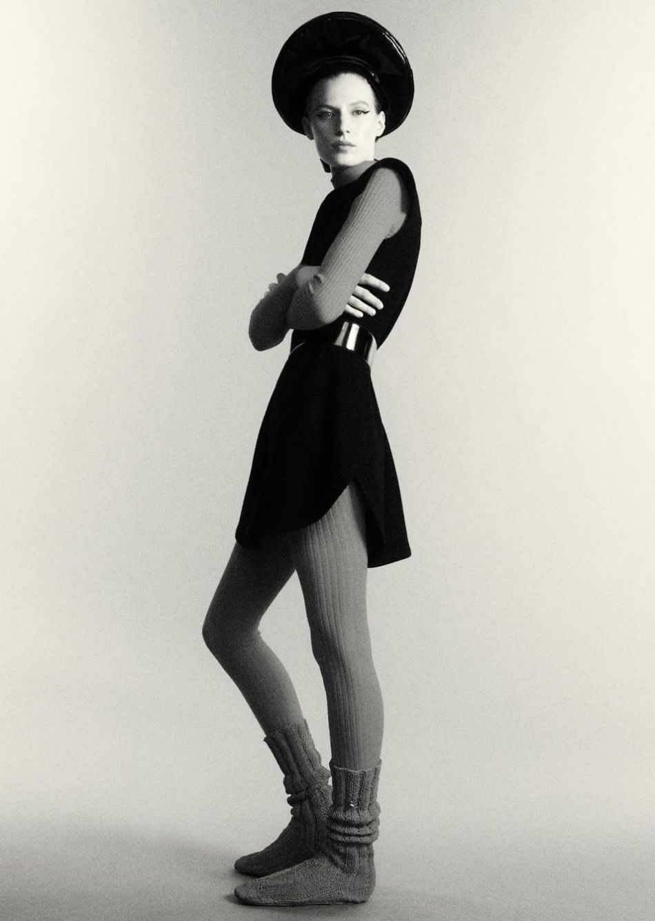 Julia Nobis in Bottega Veneta Domenica Sock Boots by Robin Galiegue for Holiday Magazine Fall-Winter 2023