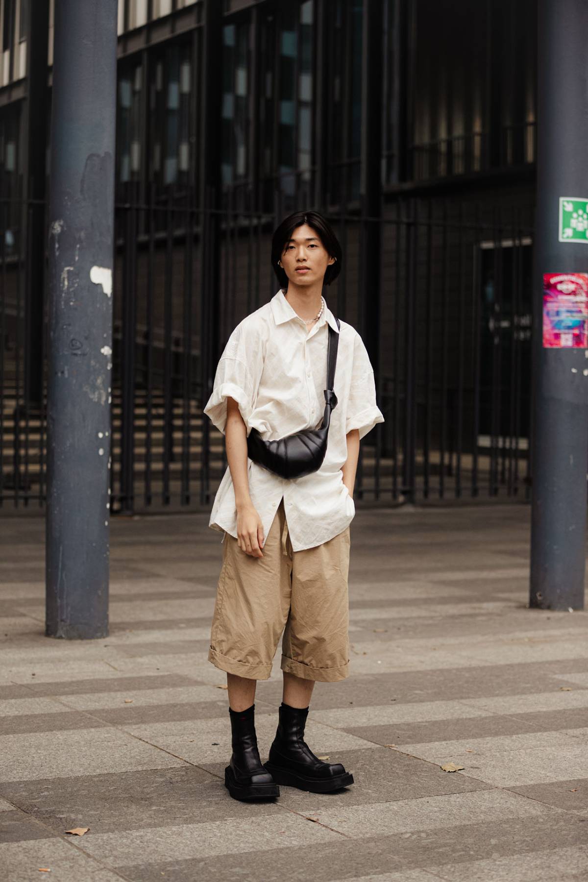 Jun Hong LEMAIRE Black Small Croissant Bag Outfit at Men's Fashion Week Spring-Summer 2024 in Paris
