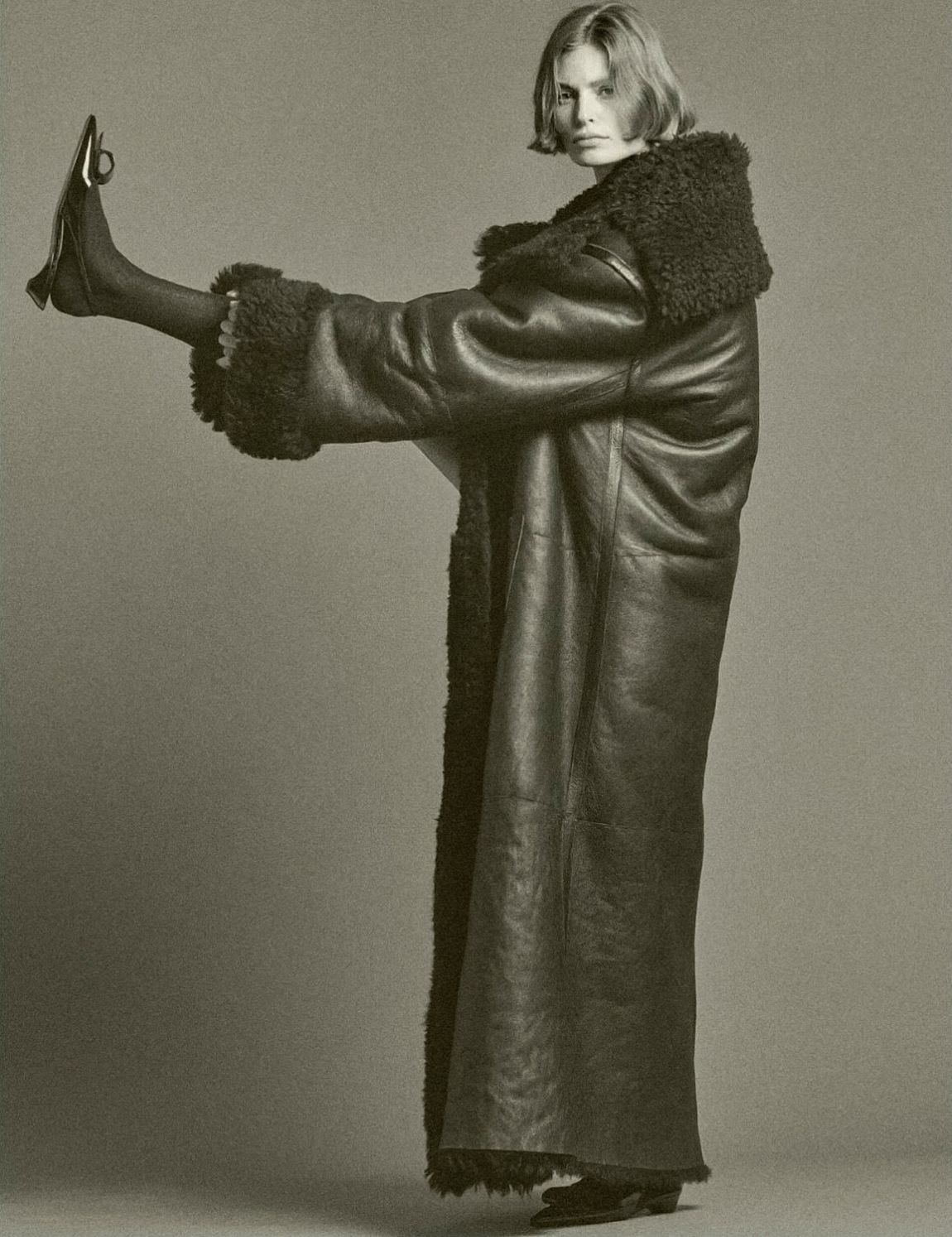 Bibi Breslin in Dolce & Gabbana Shearling Coat by Mark Kean for Harper's Bazaar France November 2023