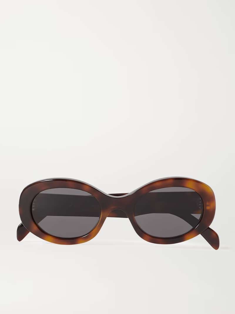 CELINE EYEWEAR Triomphe oval-frame tortoiseshell acetate sunglasses NET-A-PORTER