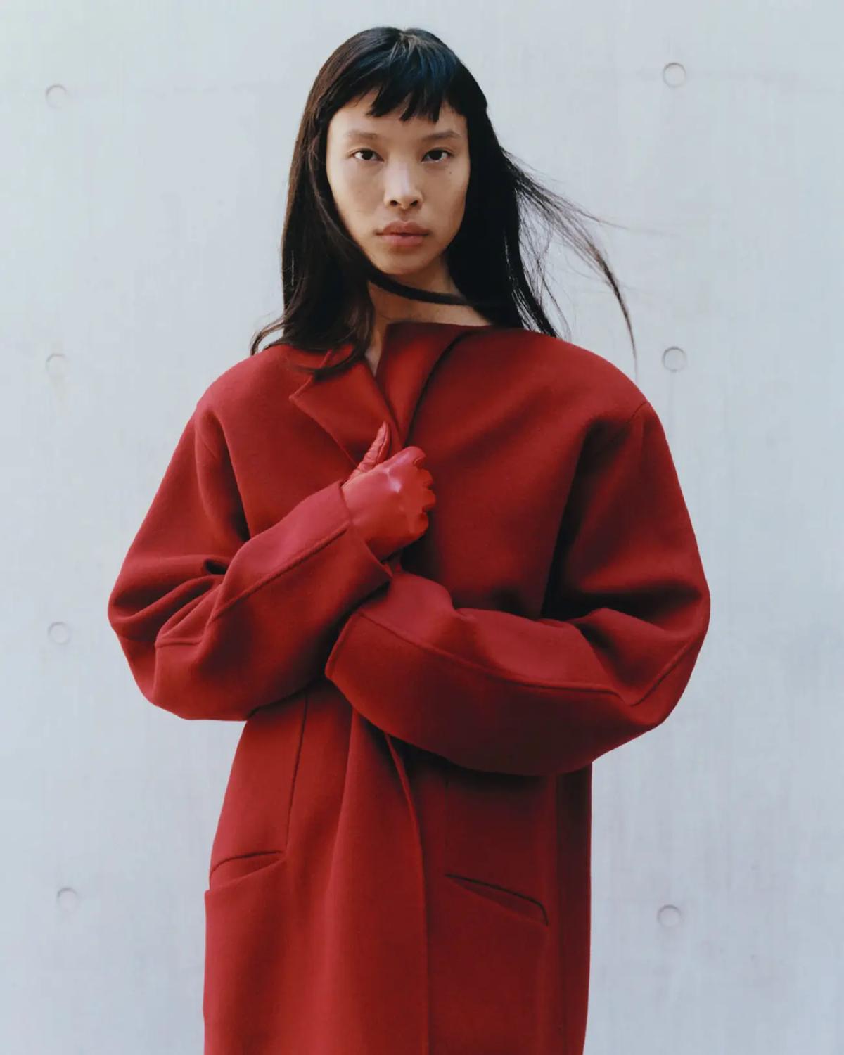 Diane Chiu in The Row Red Coat by Luna Conte for HTSI Magazine November 2023