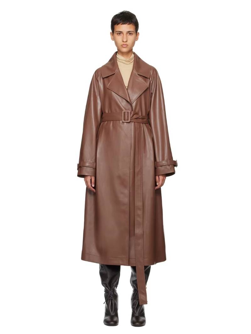 Olēnich Brown Belted Faux-Leather Coat  SSENSE