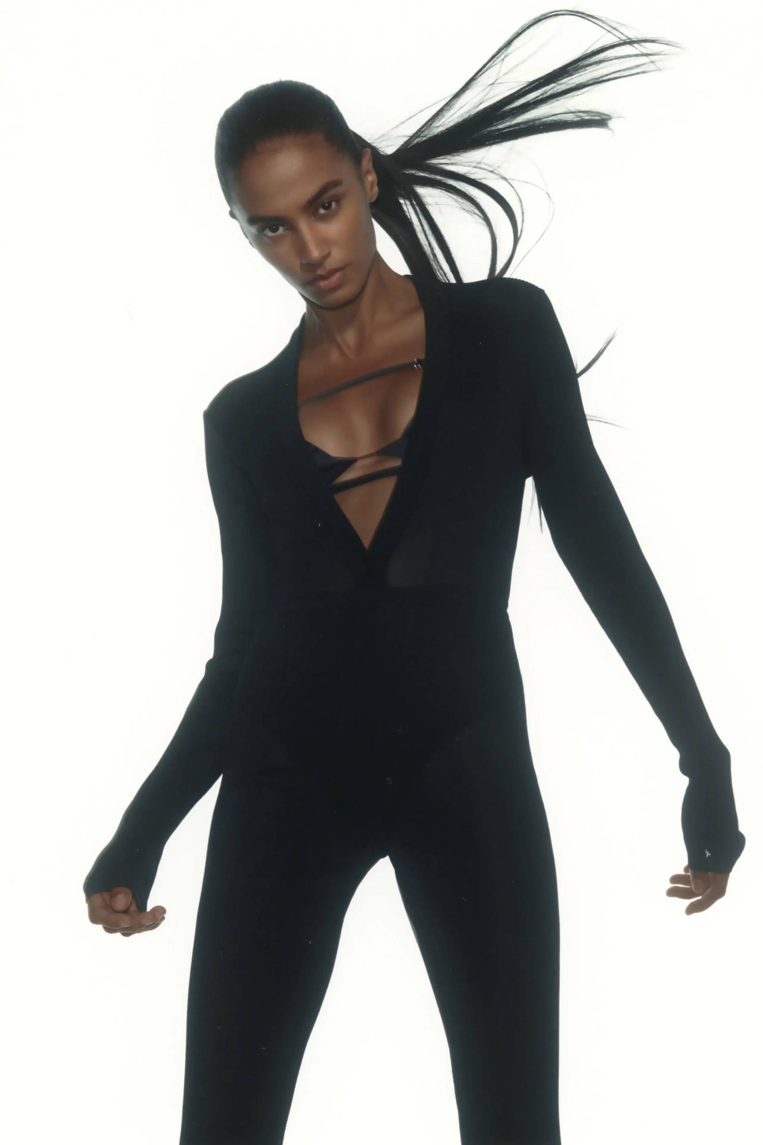 Nensi Dojaka SSENSE Exclusive Black Asymmetric Bra Long Sleeve Bodysuit  Nensi Dojaka
