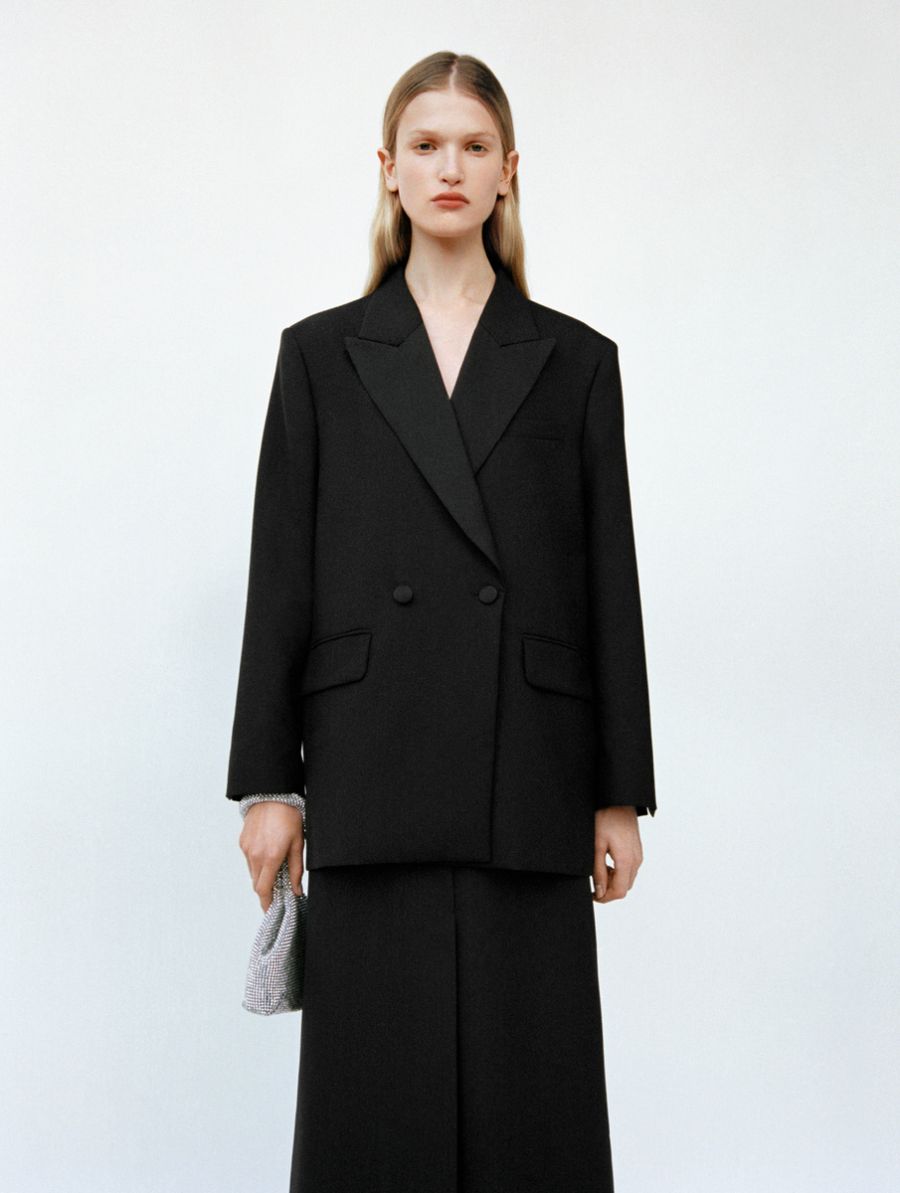 ARKET Black Oversized Wool Hopsack Blazer, ARKET Black Tailored Wool-Blend Skirt