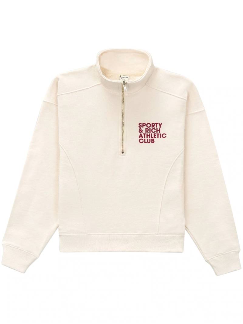 Sporty & Rich beige slogan-print half-zip Cotton Sweatshirt - Farfetch