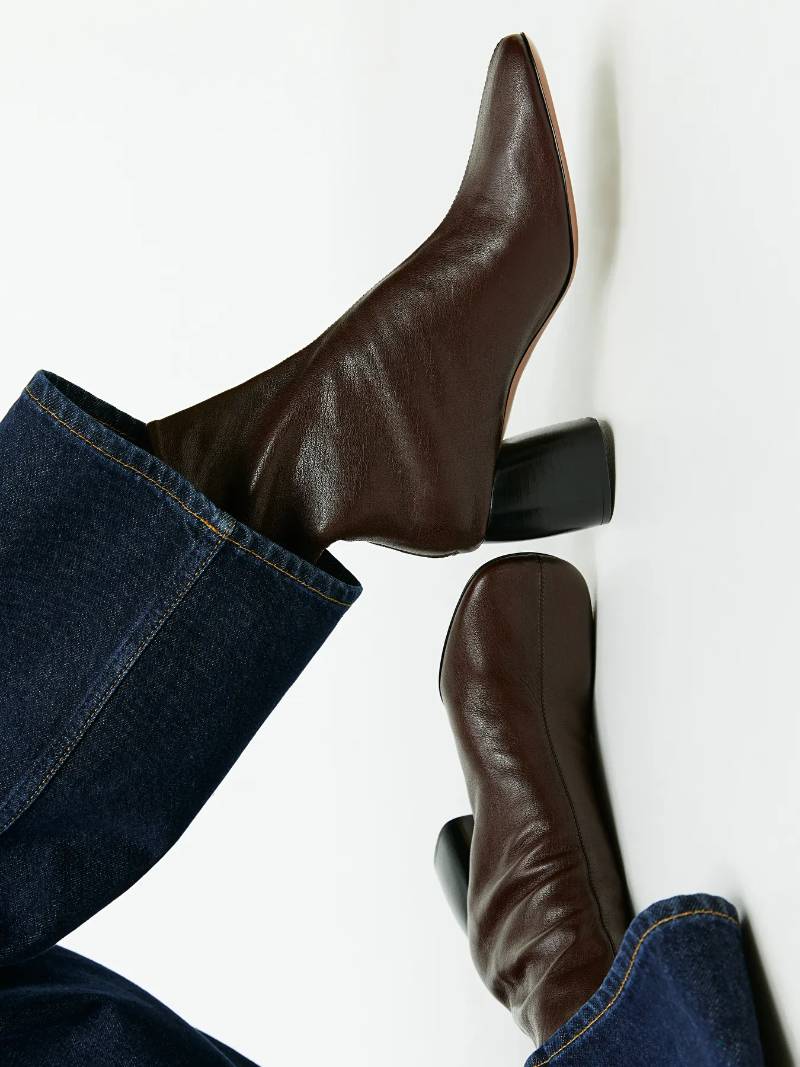 ARKET Dark Brown Burgundy Stretch-Leather Sock Boots