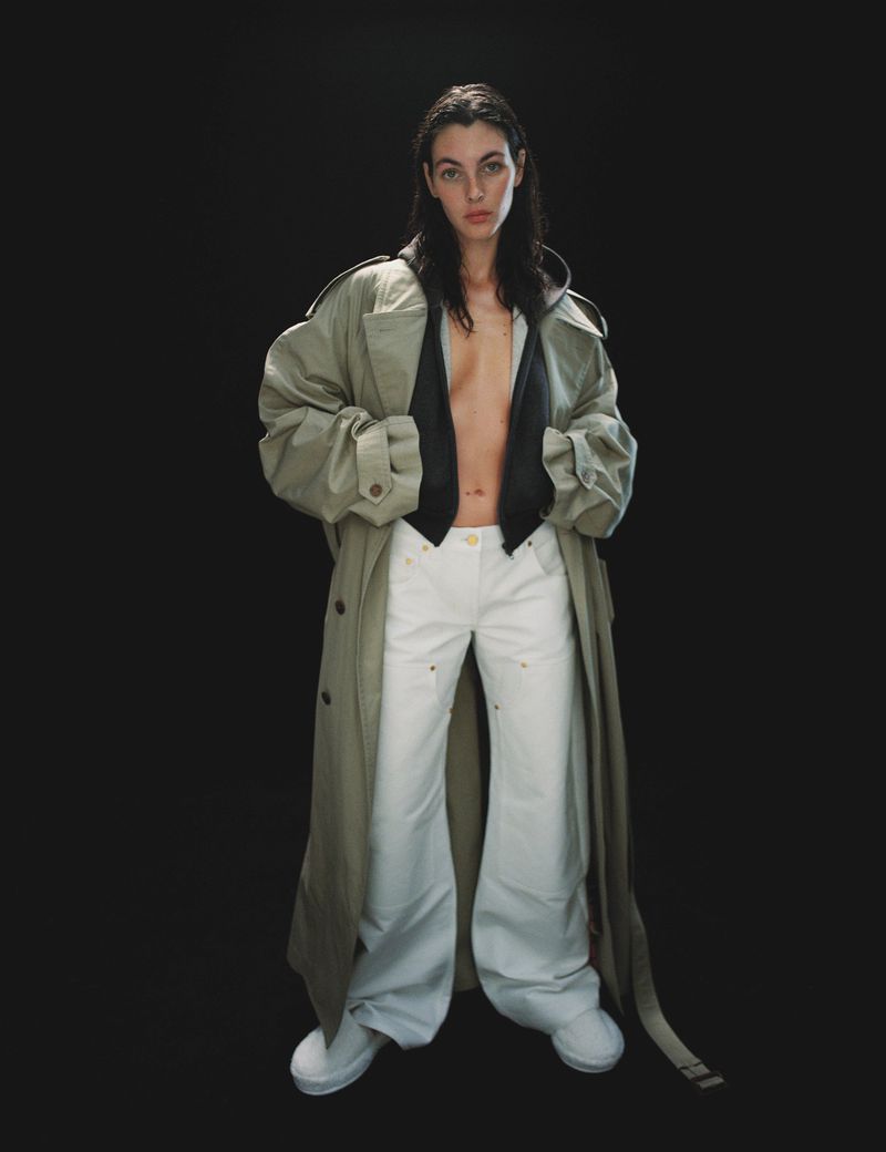 Vittoria Ceretti in Balenciaga Khaki Trench Coat by Zoe Ghertner for M Le magazine du Monde November 2023