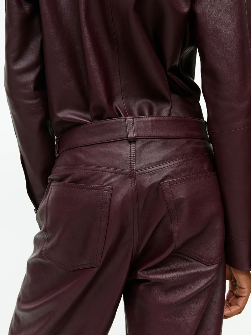 ARKET Burgundy Wide-Leg Leather Trousers