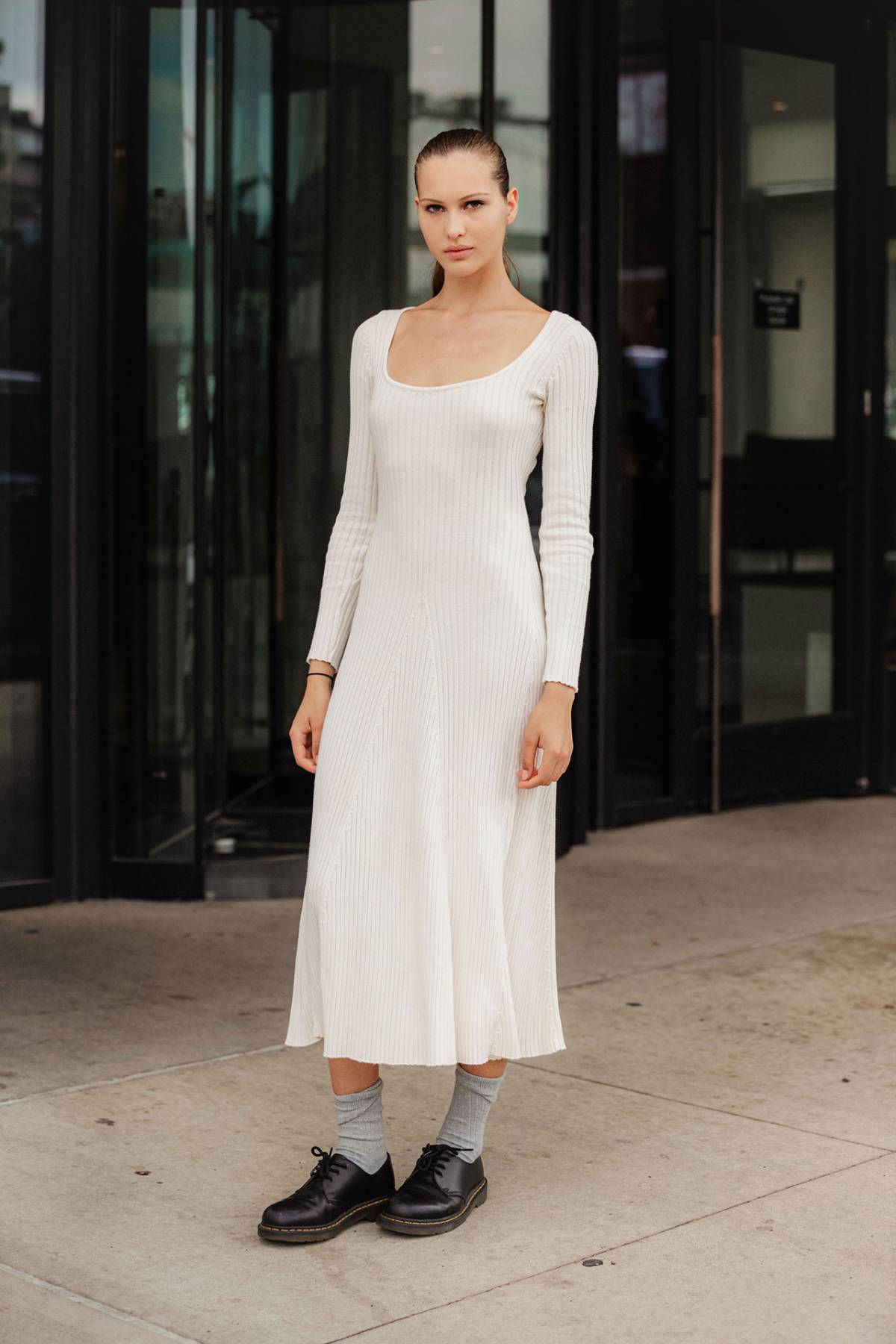 Angelina Kendall White Dress Spring-Summer 2024 Street Style in New York