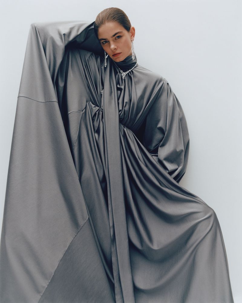 Merlijne Schorren in Balenciaga Dress by Christian Colomer for Vogue Ukraine January 2024