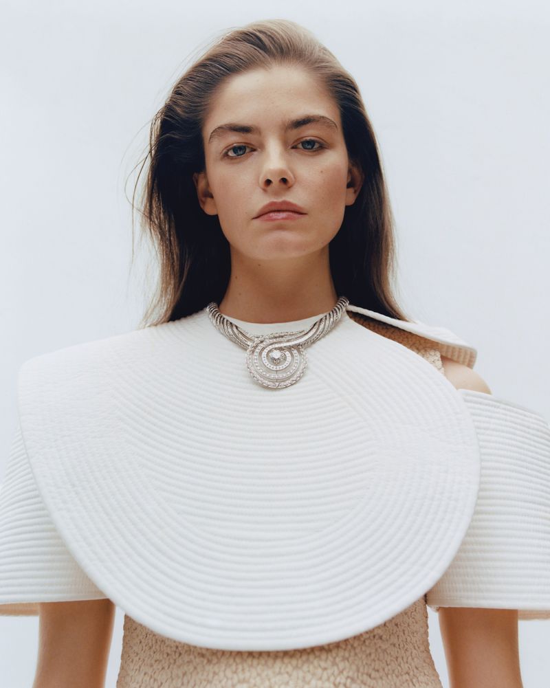 Merlijne Schorren in Louis Vuitton Dress by Christian Colomer for Vogue Ukraine January 2024
