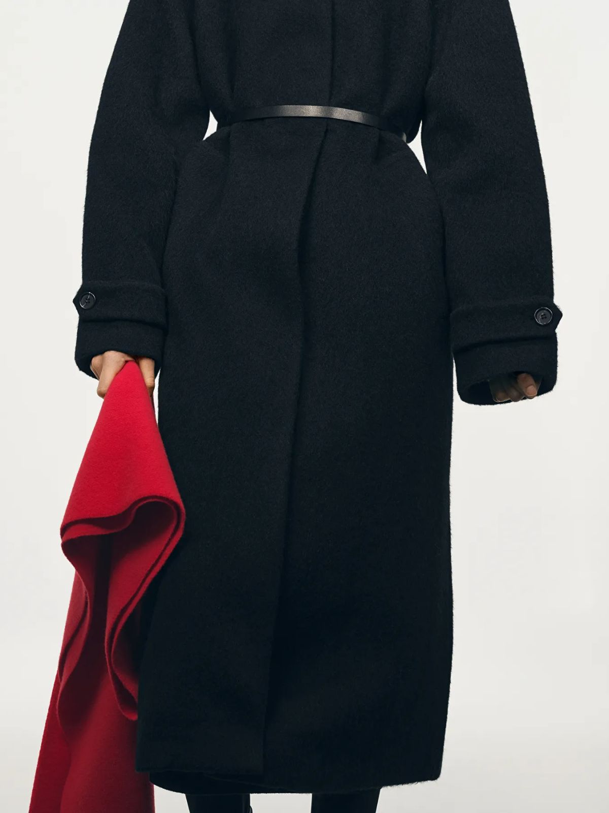Oversized Wool Coat Black, Red Wool Scarf Arket Holiday Essentials