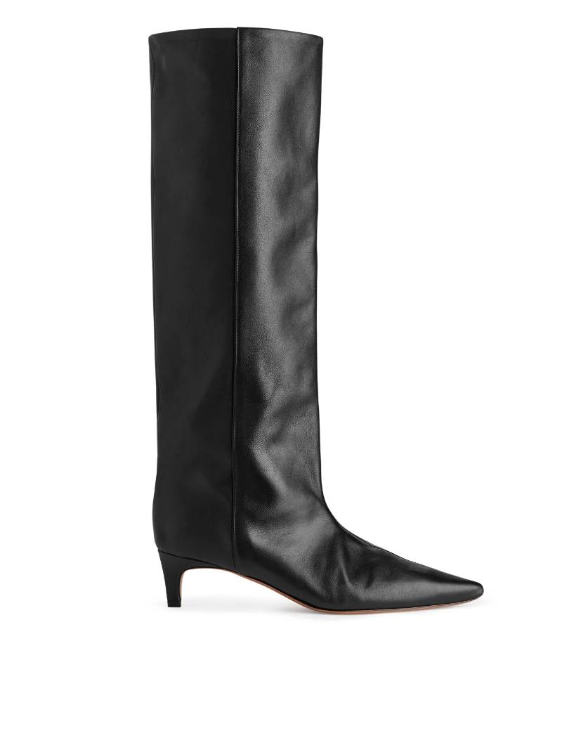 Pointed Kitten-Heel Boots - Black - ARKET