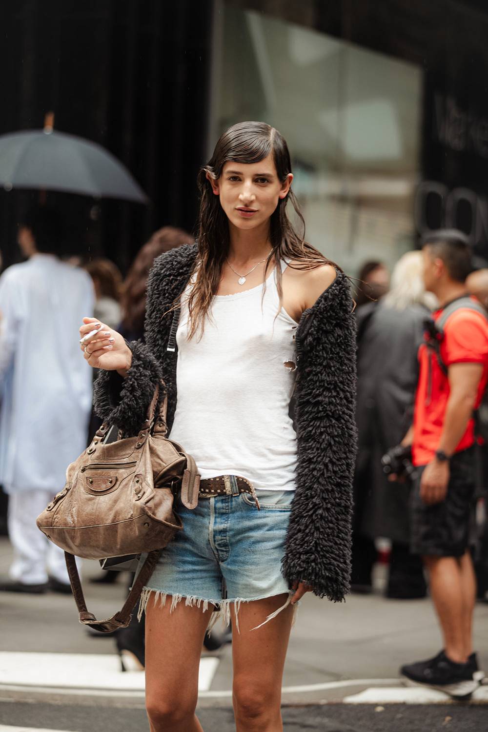 Rachel Marx Distressed Denim Shorts Street Style Spring-Summer 2024 in New York