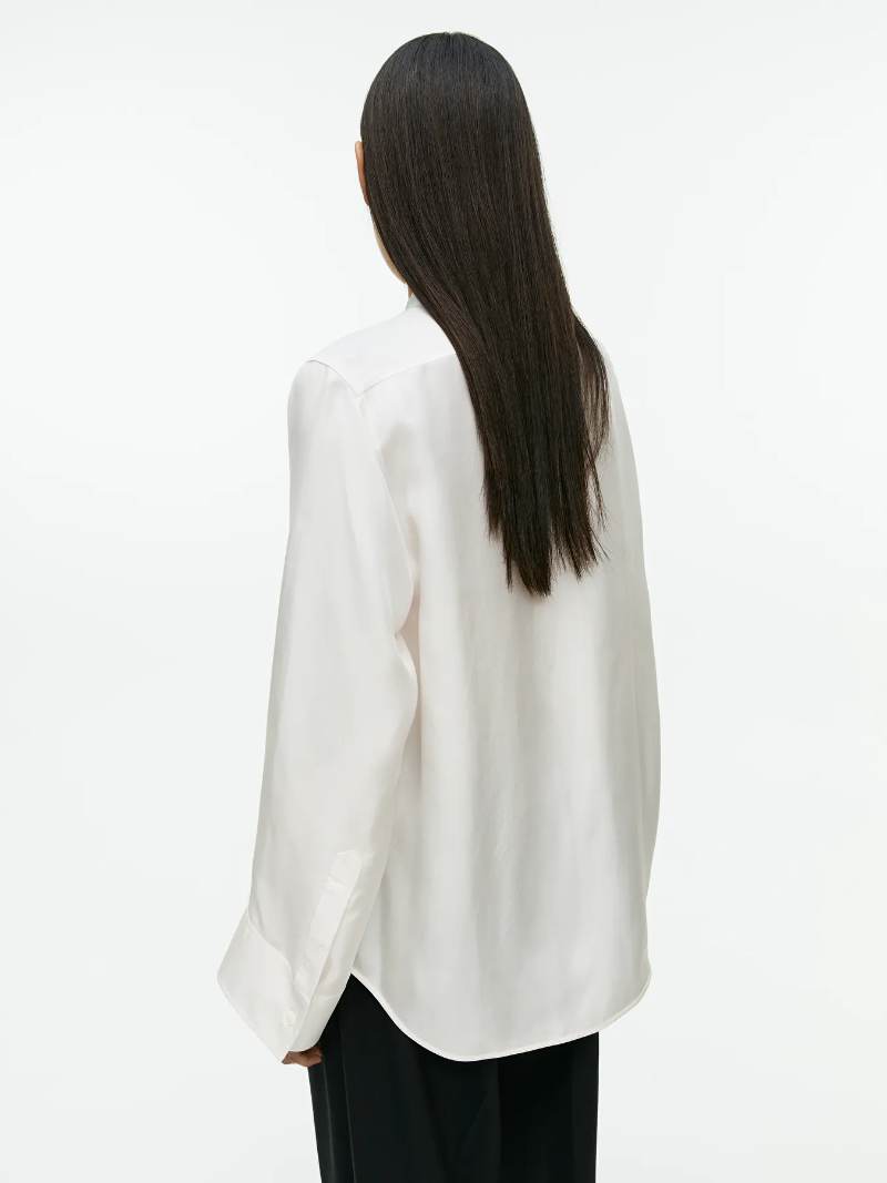 Stand Collar Silk Shirt - Off White - ARKET GB