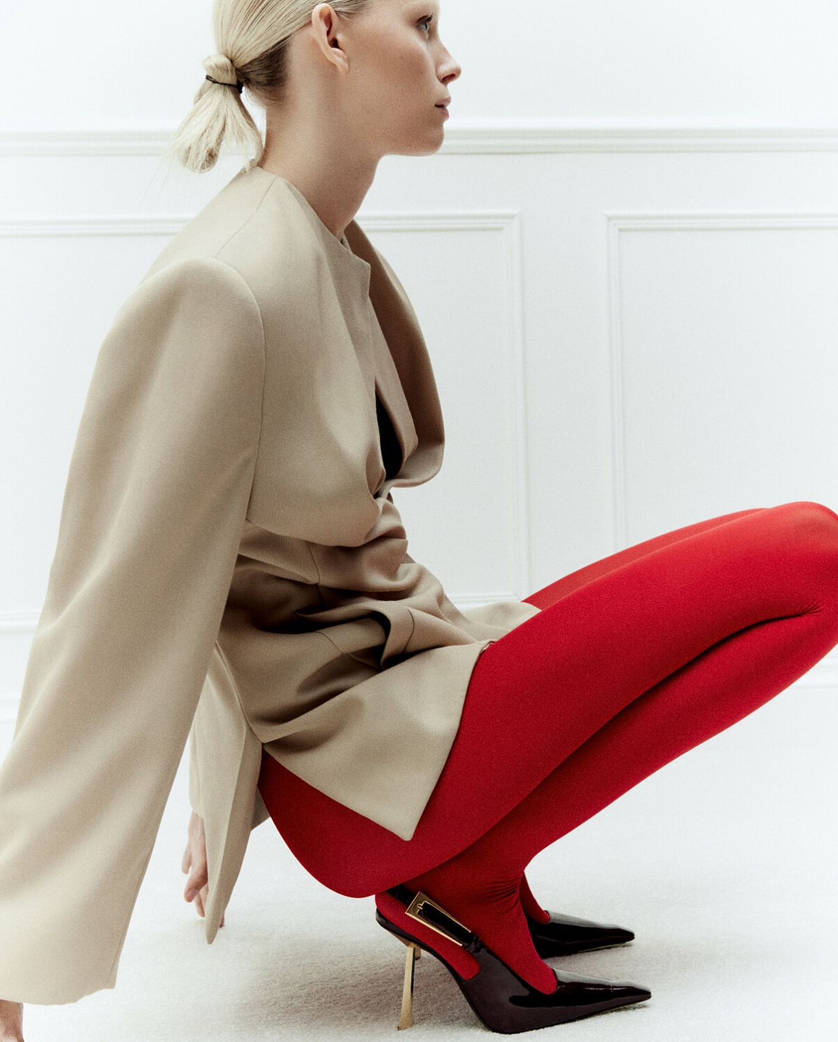 Tara Halliwell in Red Tights by Georgia Devey Smith for Vogue Poland October 2023