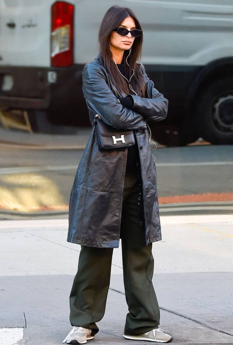 Emily Ratajkowski in Leather Coats, Oversized Jackets, Flared Pants ...