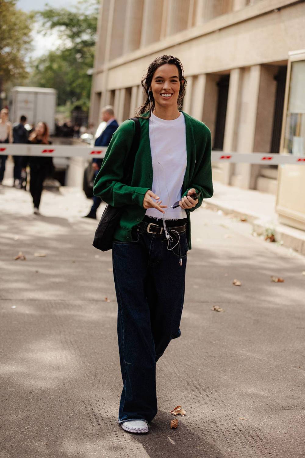 Grace Valentine in Paris wearing Nike x Jacquemus White J Force 1 Low LX Sneakers