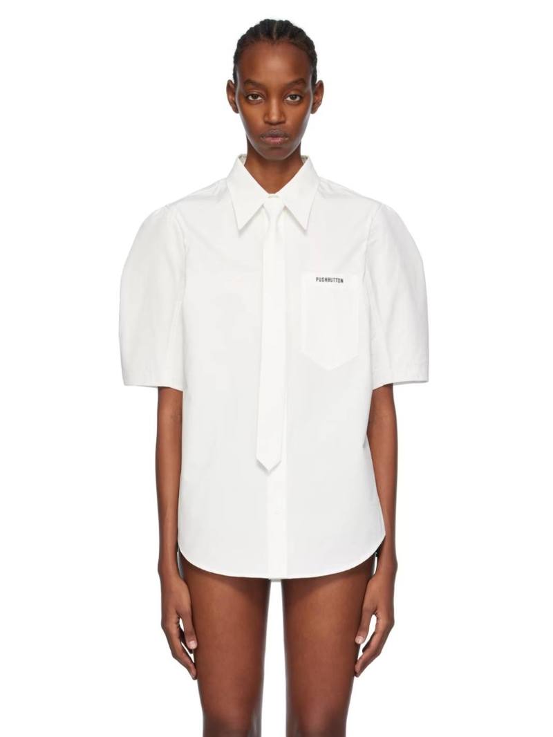 Pushbutton White Puff Shoulder Shirt  SSENSE