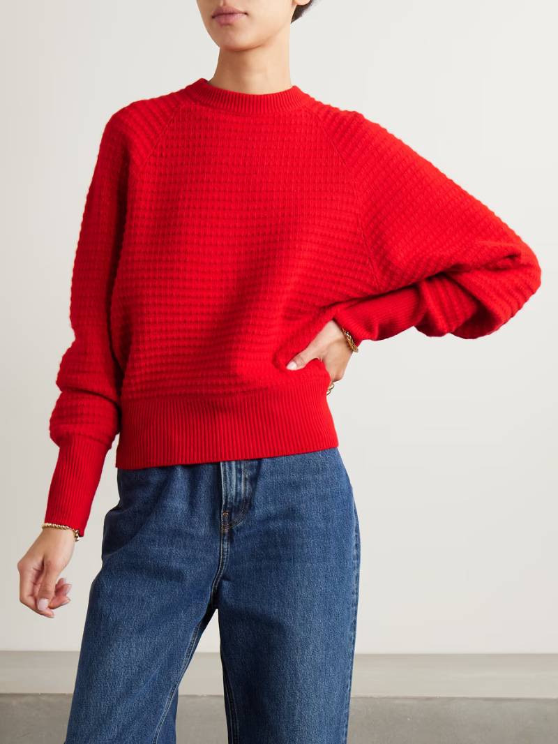 SASUPHI Red Waffle-knit merino wool and cashmere-blend sweater  NET-A-PORTER