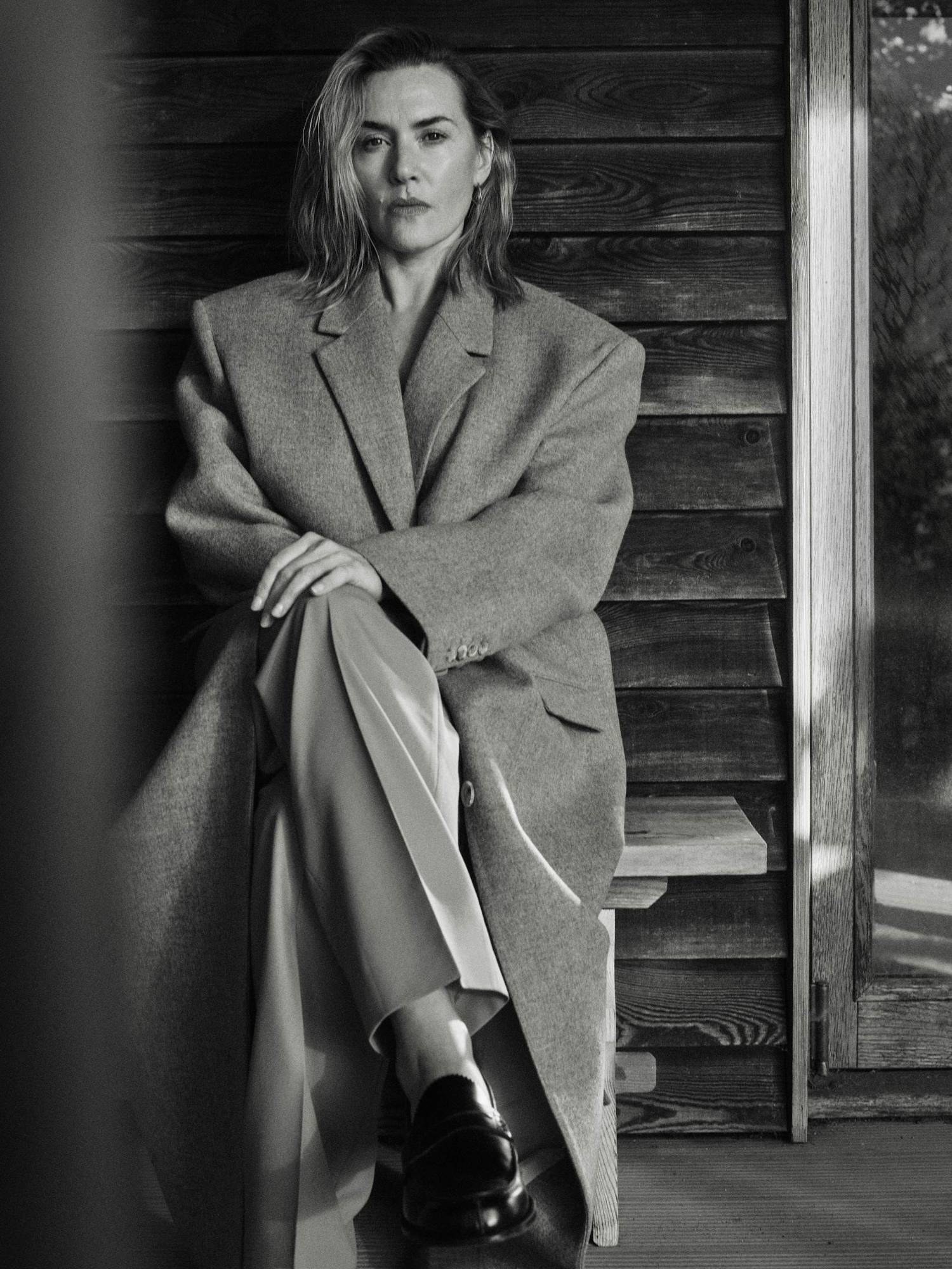 Kate Winslet in Magda Butrym Coat by Yulia Gorbachenko for Porter Magazine February 2024