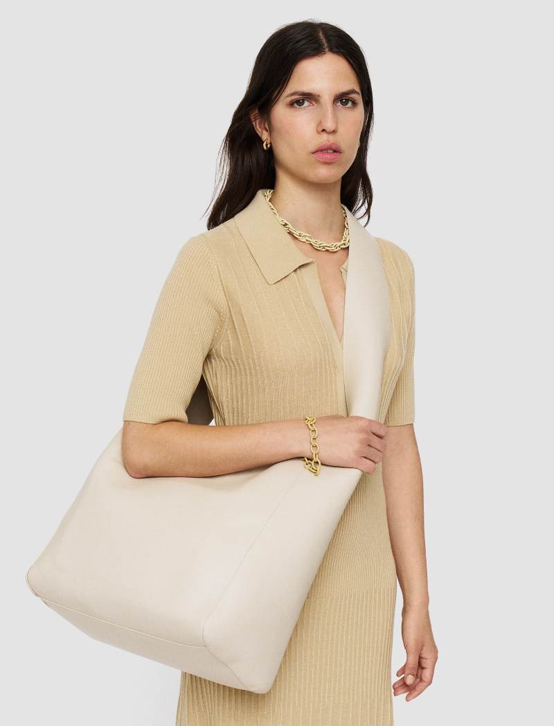 Leather Slouch Bag in White  JOSEPH