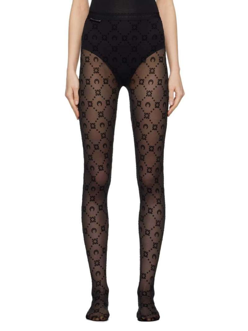 Marine Serre Black Moonogram Flocked Mesh Tights  SSENSE