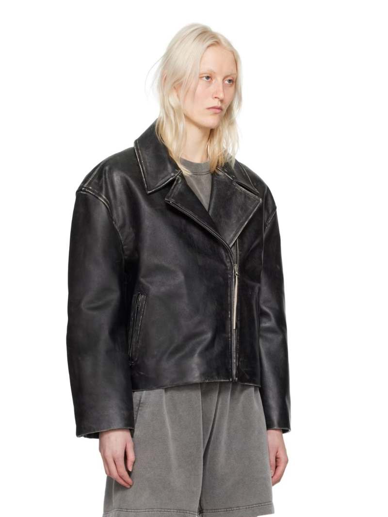 Acne Studios Black Padded Leather Jacket  SSENSE